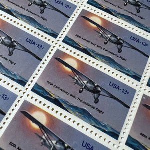 Lindbergh Flight Plane 1977 Postage Stamp Sheet, Unused Vintage USA #1710